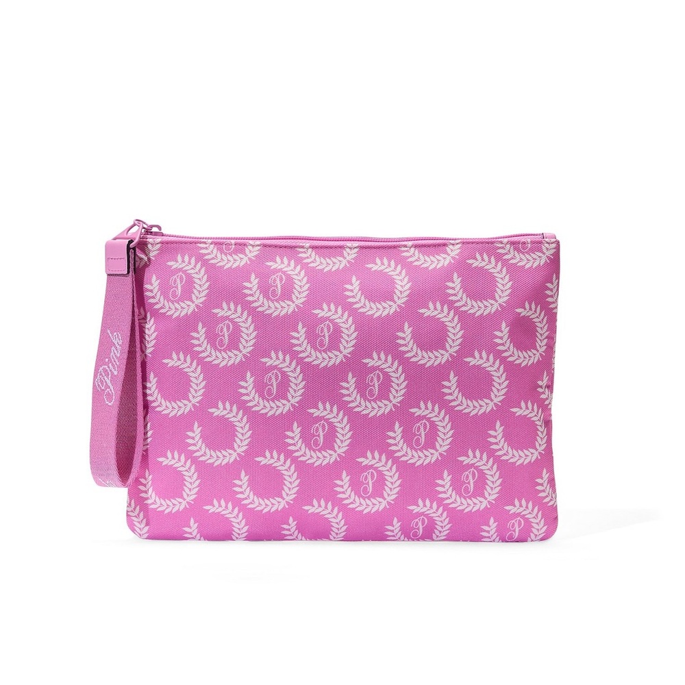NWT PINK Victoria’s Secret Pink & White Top-Zip Pouch